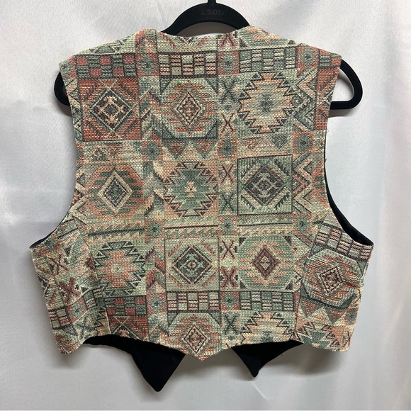 Vintage Longhorn Niver Western Vest Embroidered Tapestry Earthy Geometric XL - Picture 5 of 5